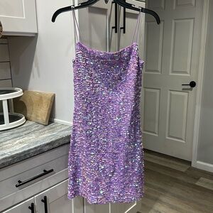 Purple sequin formal hoco prom dress sz M